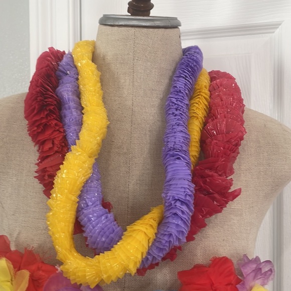 Vintage Hawaiian luau grass hula skirt costume floral bikini top leis girls 5 pc - Picture 5 of 8